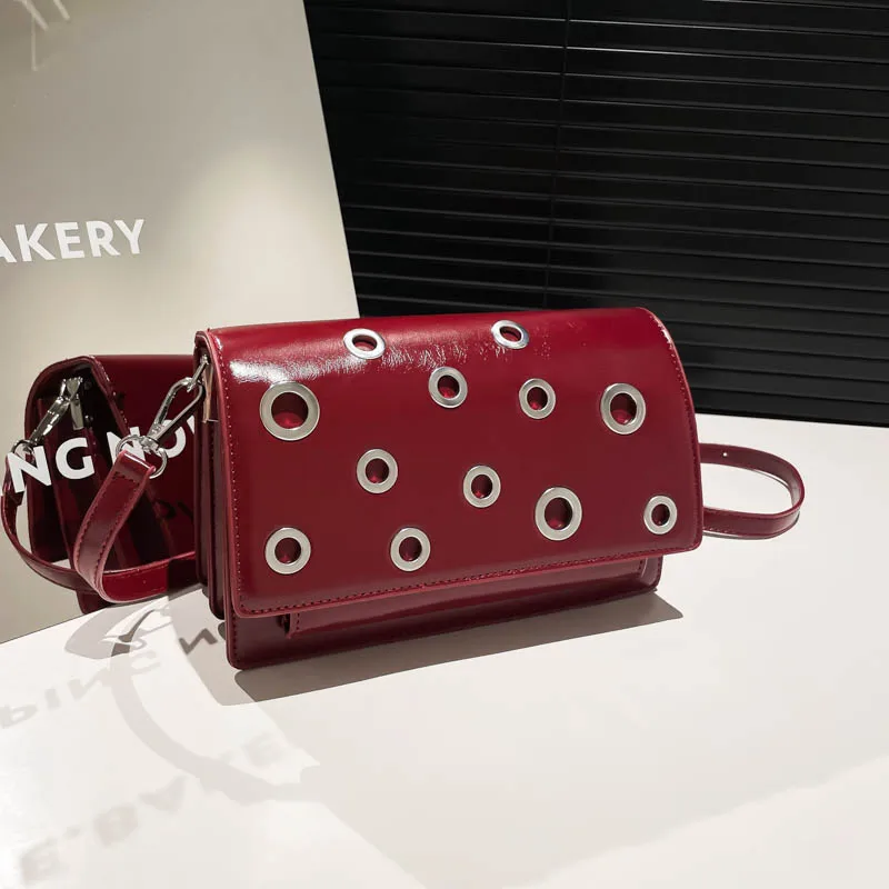 

2025 Small Square Handbag for Women High-End Fashionable Rivet PU Leather Shoulder Crossbody Mobile Phone Bag for Ladies