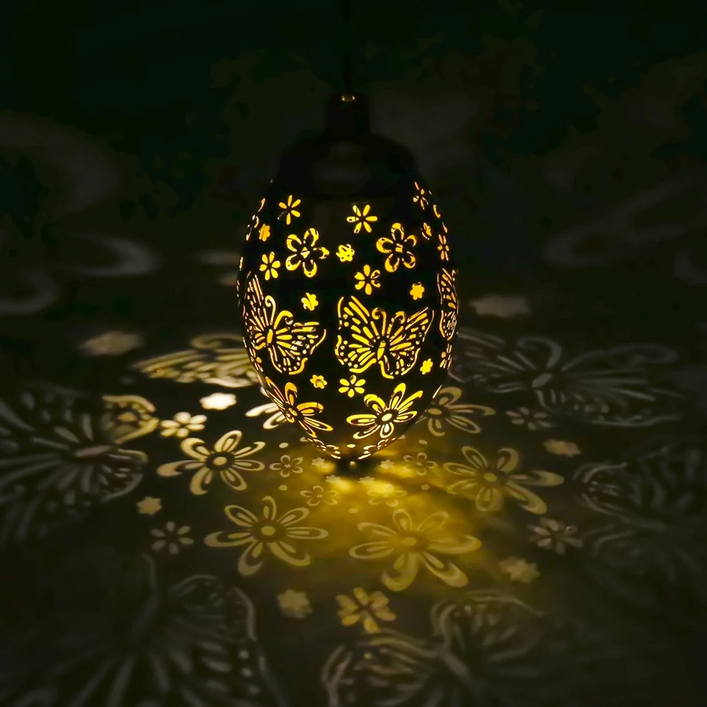 Solar Powered Olive Shape LED  Lawn Lamp Waterproof Retro Hanging Lantern Light Outdoor Yard Courtyard Garden Decoration