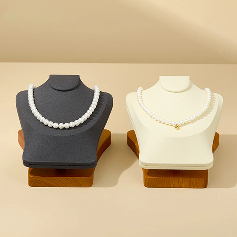 WoodTen Horizontal Portrait Stand Solid Wood Microfiber Necklace Model Neck Portrait Necklace Display Stand Jewelry Display Prop