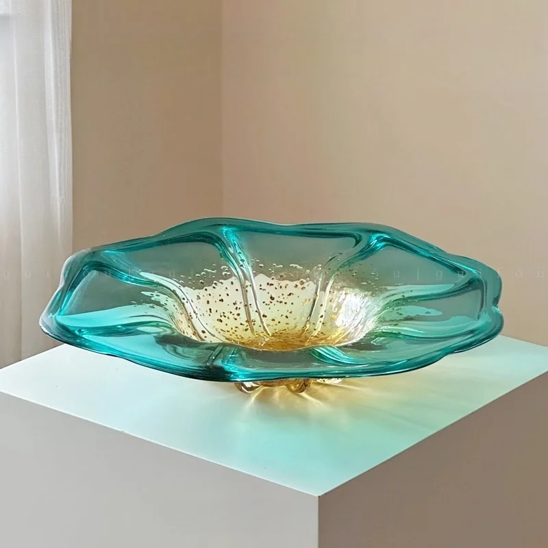 

Glazed glass medieval handmade fruit plate vase art ornament
