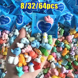 8/32/64pcs Resin Animal Mushroom Miniature Blind Bags Figurines Mystery Bag for Dollhouse Decoration, Garden Accessories, Gifts