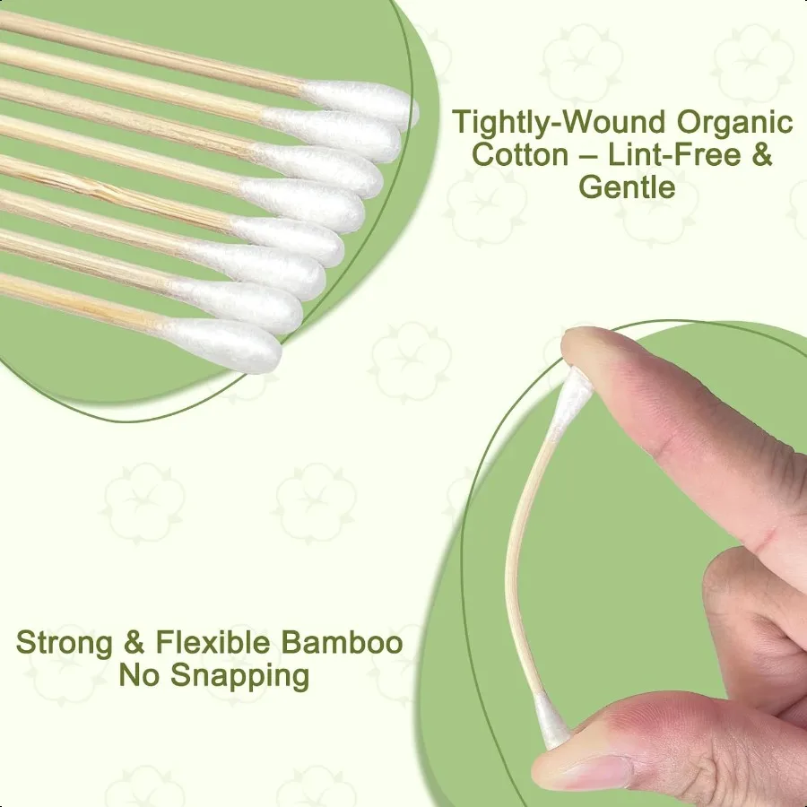 대나무 면봉 500개입 생분해성 양면 유기농 면봉 (귀 청소 및 메이크업용 나무 스틱 포함)