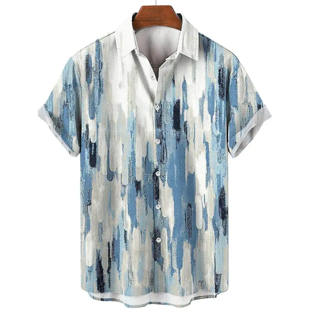 Summer Fashion Irregular Striped Printed Tops Men\'s Short Sleeve Shirts Casual Business Shirts Daily Street Tops Oversized S-5XL