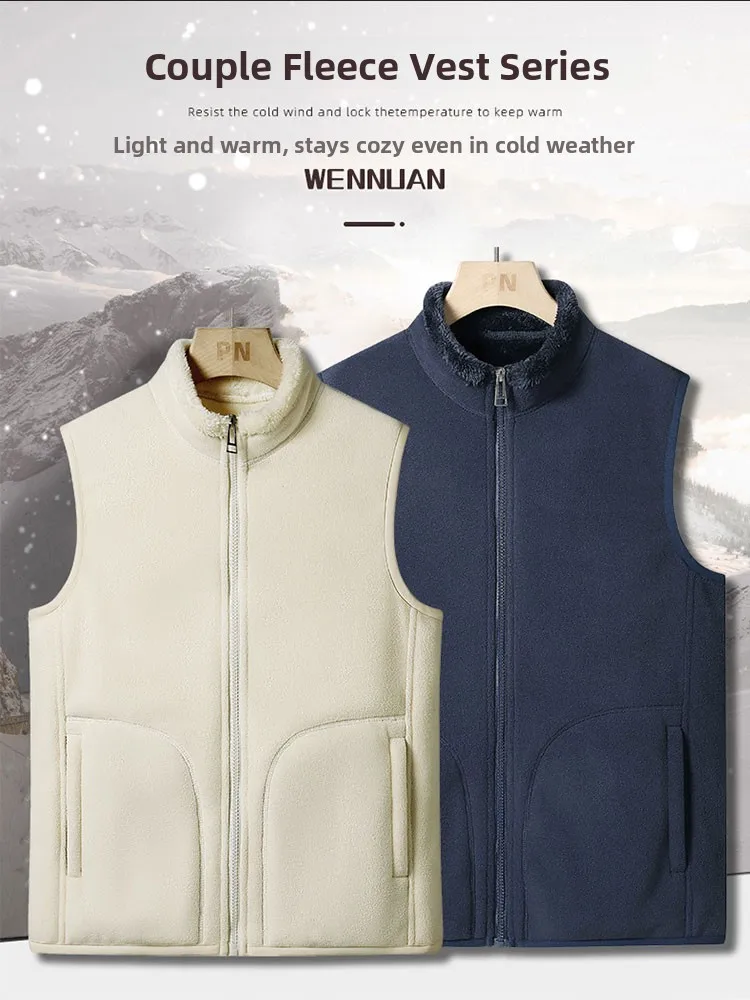 

Olivella Autumn Winter ex Lamb Fur Lined Zipper Closure Vest Warm Fce Lined Svel Stand Collar Cotton Jaet