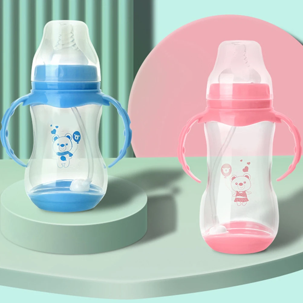 

1pc 240Ml Double Handle Cartoon Baby Feeding Bottle Pp Material Safe Infant Water Drinking Cup Toddler Milk Bottle