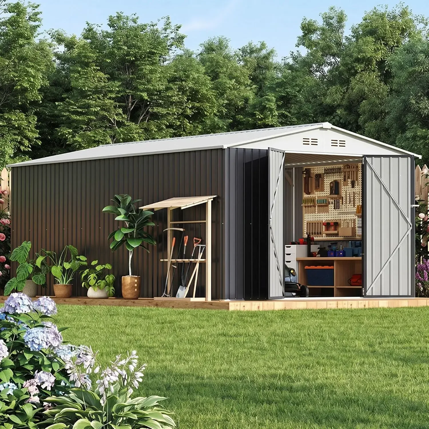 10x16 Outdoor Storage Metal Shed with Updated Frame Structure, Customized