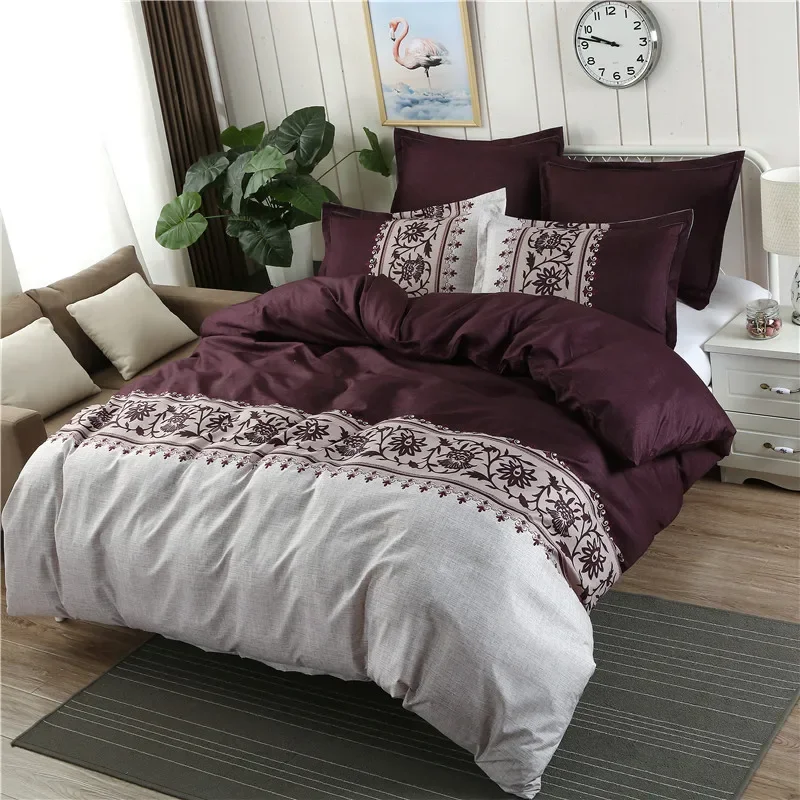 2/3 PCS Luxury Floral Printed Duvet Cover Set 240x220cm Purple King Size Bedding Set Single Double Queen Quilt Cover Pillow case