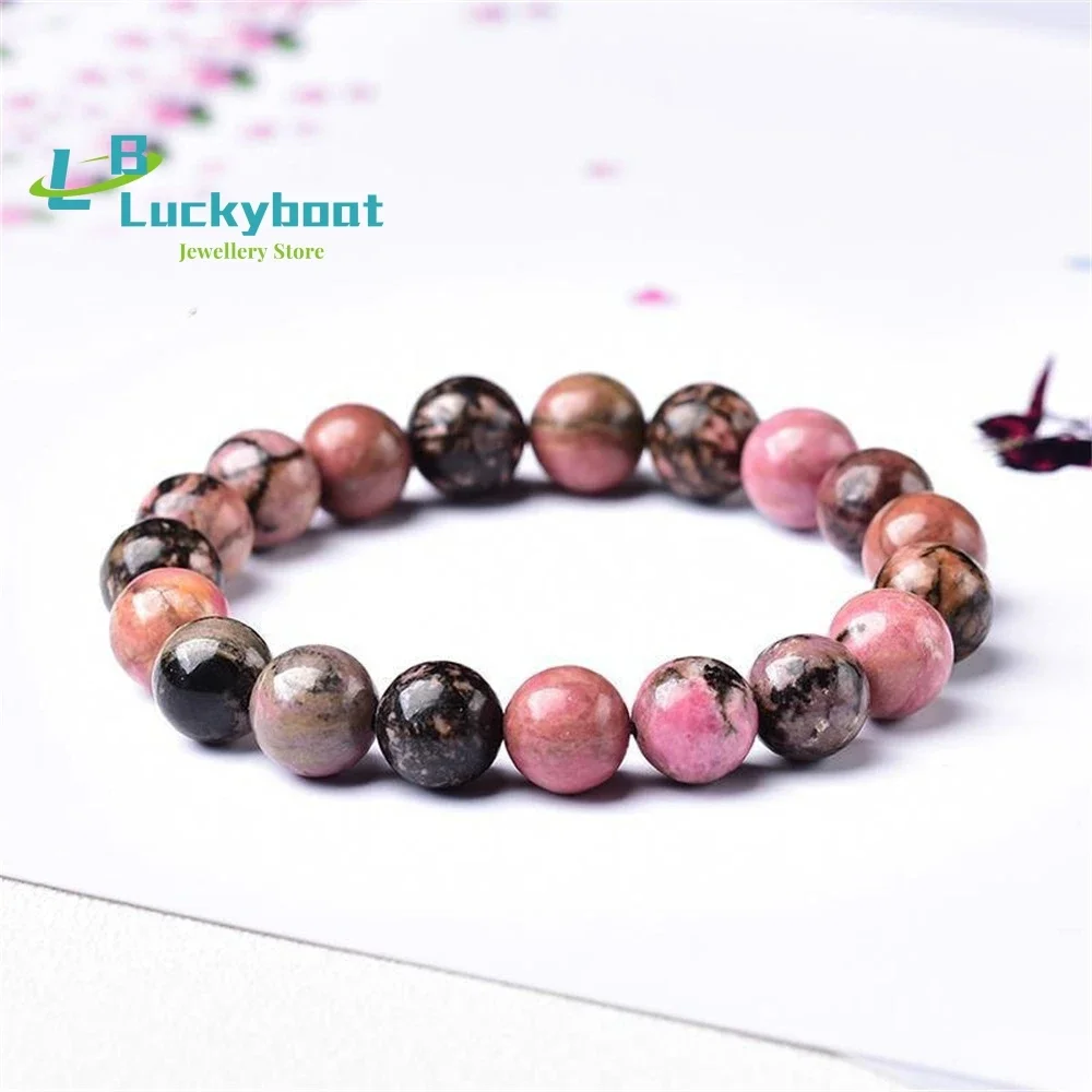 

Натуральный розовый камень, черная линия, красный камень, бусина, один круг, браслет, аксессуары, ювелирные изделия, подарок