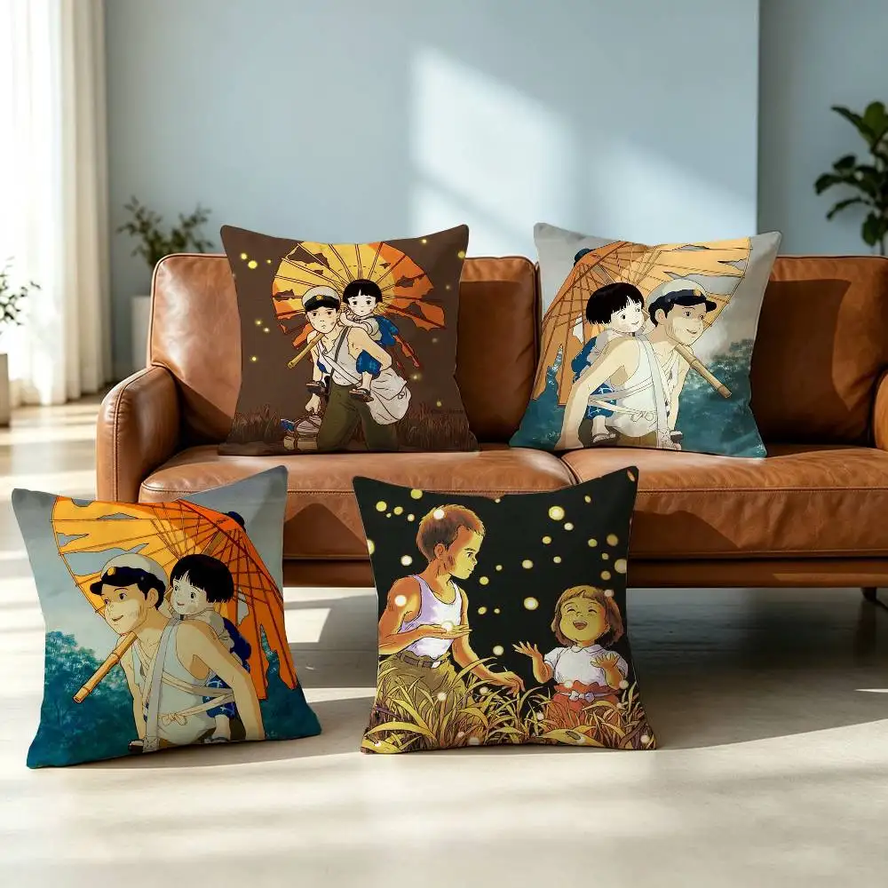 Grave of the F-Fireflies F-Film Pillow Case Square Double-Sided Sofa Cushion Cover Bedroom Bedside Pillow Gift