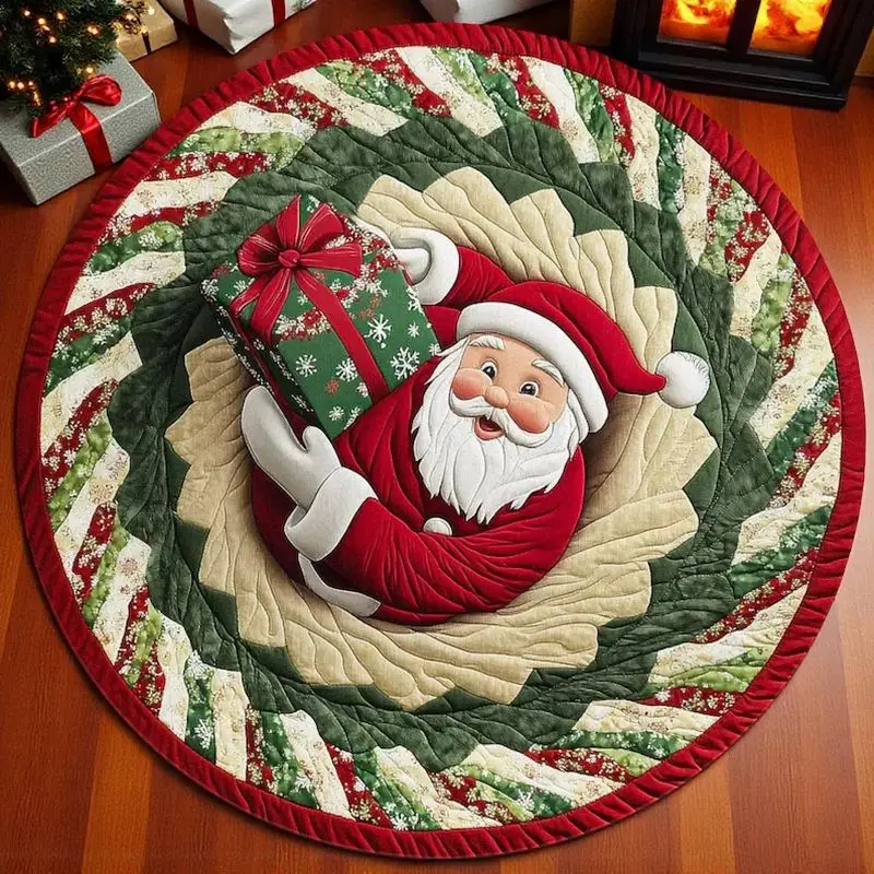 VIKAMA Christmas Flannel Rug Santa Claus Gift Box Quilted Soft Cozy Area Rug Carpet for Bedroom Living Room Xmas Decor