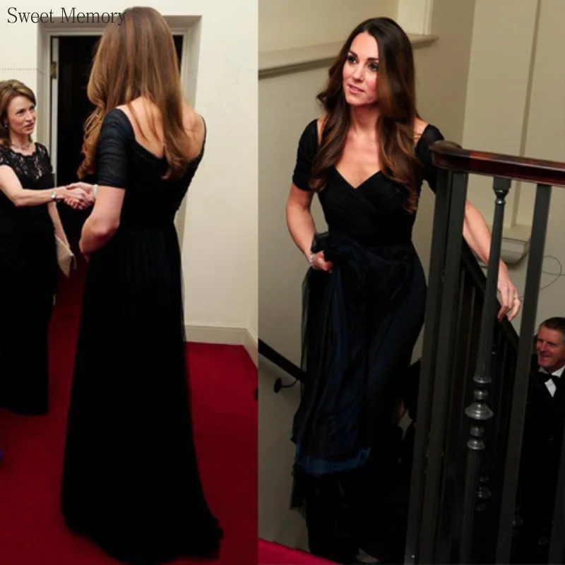 N1140 فساتين السهرة الرسمية رمادي أزرق النبيذ الأحمر الأسود اللباس الحلو الذاكرة أنيقة قصيرة الأكمام الطابق طول فستان حفلات الزفاف