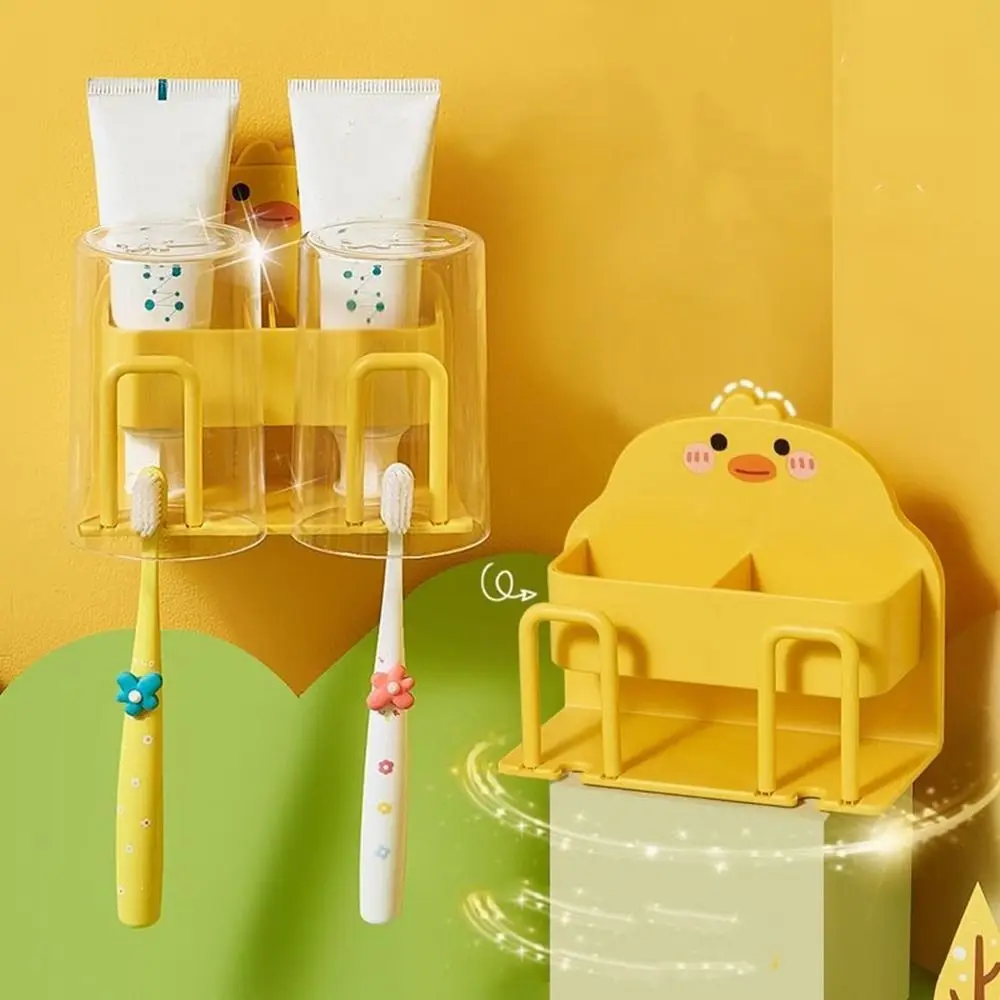 

Cute Plastic Duck Toothbrush Holder Wall Mounted Yellow Toothpaste Dispenser Hollow Electric Toothbrush Base Bathroom