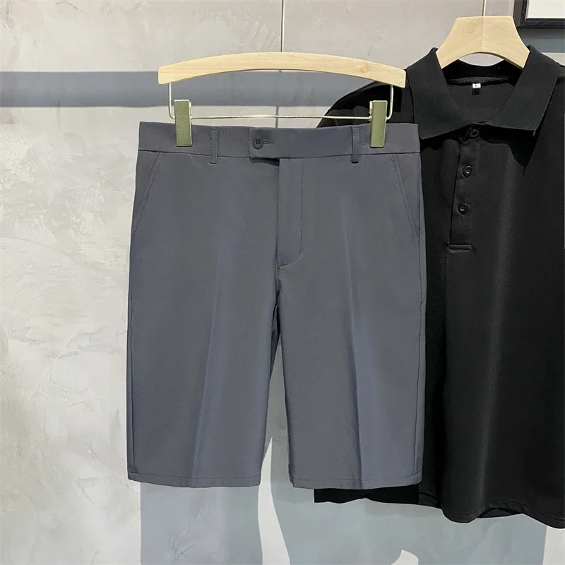 Pantalones cortos chinos plisados delanteros para hombre, Bermudas informales, ropa de trabajo, pantalones cortos de moda coreana para verano