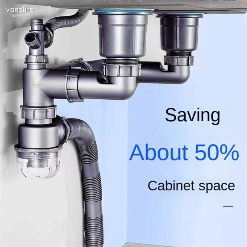 Sink Drainer Set Kitchen Vegetable Basin Downcomer Accessories Sewer Pipe Drain Pipe Scullery Pool Pipe