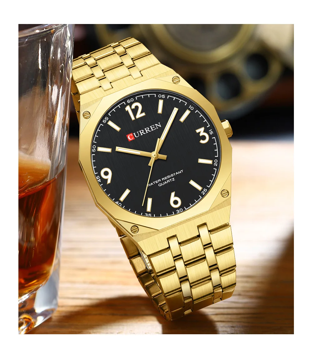 CURREN Herren Luxus-Armbanduhr mit achteckigem Gehäuse, leuchtend, Business-Quarzuhr mit Edelstahlarmband, Reloj Masculino – Detail 11