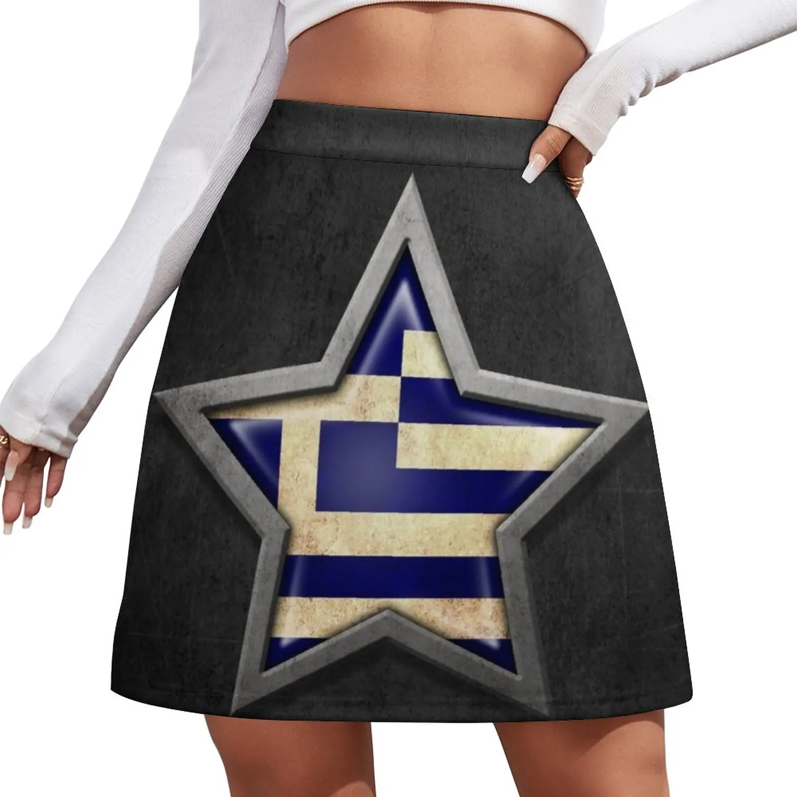 

Greek Flag Inside of an Aged and Scratched Star Mini Skirt mini skirt for women women's clothing korea stylish Female skirt