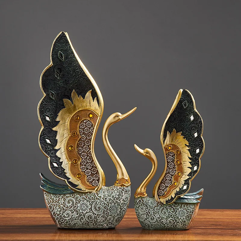 Swan Ornament Resin Art Decorations Home Desktop Originality Crafts Indoor Living Room Entrance Hall Wine TV Cabinet Gift
