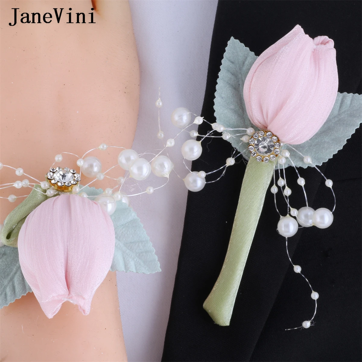 JaneVini 2024 Lavender Purple Tulip Boutinniere Mariage Pour Homme Pink Corsage Bride Flowers Brooches Men Suits Buttonholes