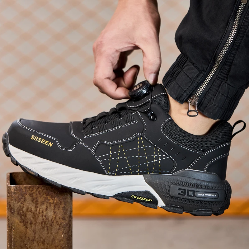 รองเท้าหนังสีดํารองเท้านิรภัยรองเท้านิรภัยผู้ชายความปลอดภัย-ป้องกันอุตสาหกรรมความปลอดภัยรองเท้า Man สําหรับทํางานรองเท้าผู้ชายอุตสาหกรรม