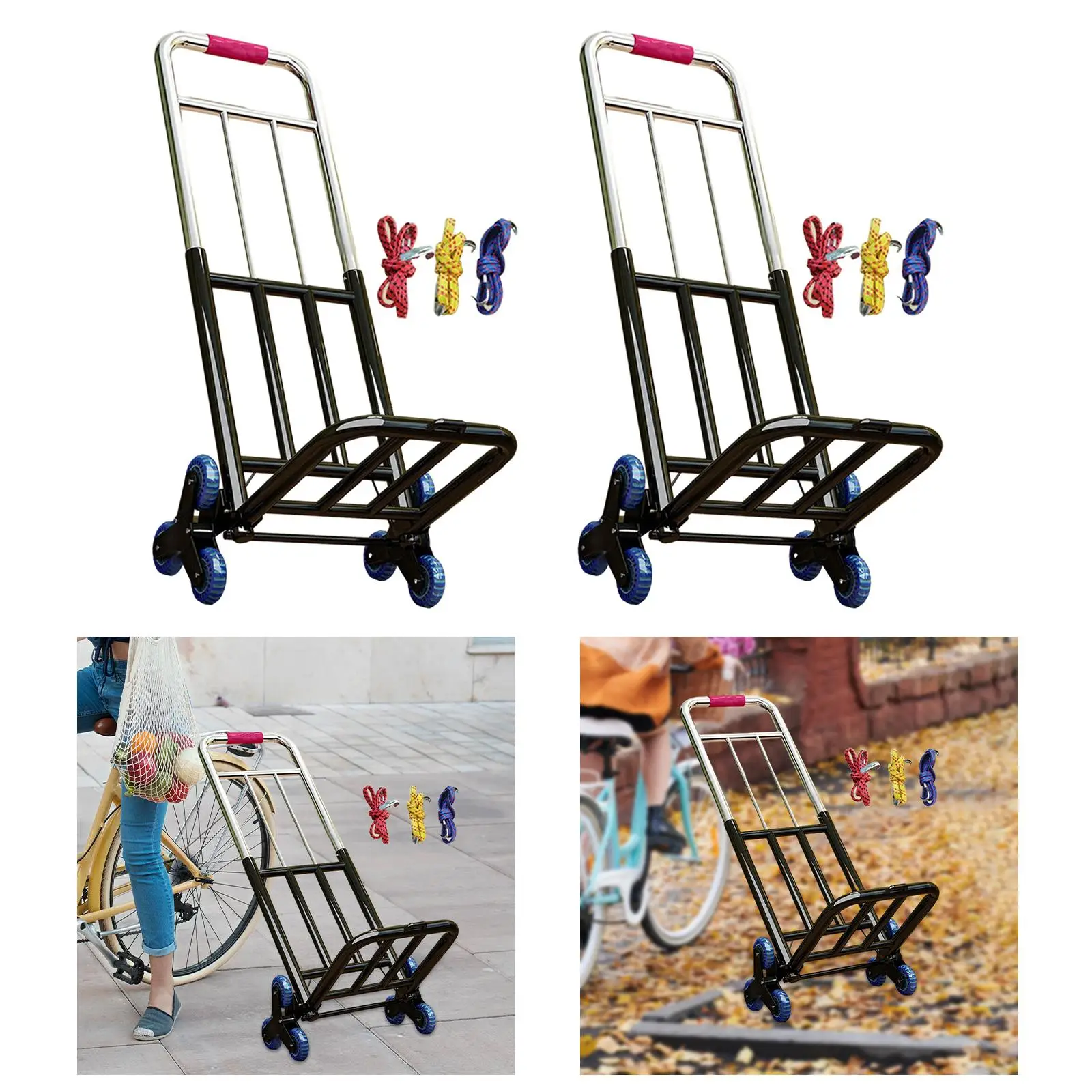 Portable Adjustable Foldable Hand Trolley Cart Adjustable Handle Stair Climbing Cart for Household Transport Trailer