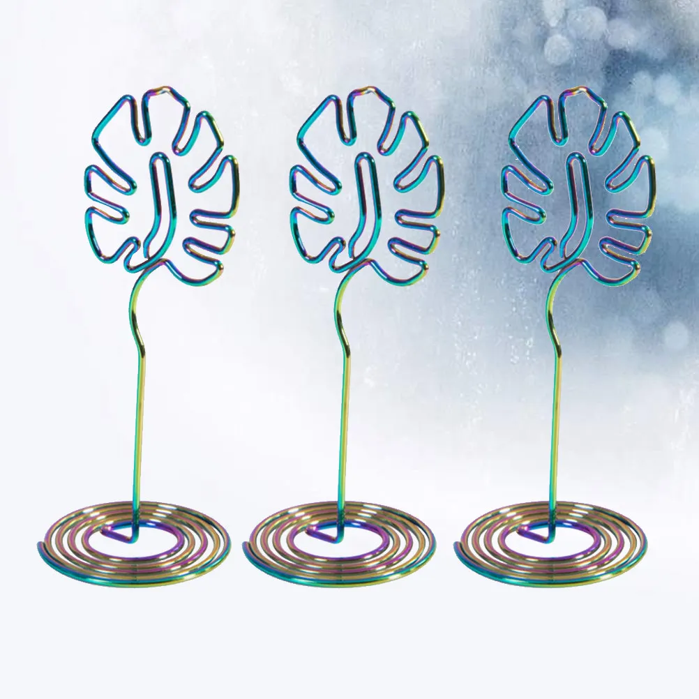 3Pcs Metal Monstera-Shaped Tabletop Memo Holder Desk Decoration for Wedding Birthday Shower Table Number Card Clip Place