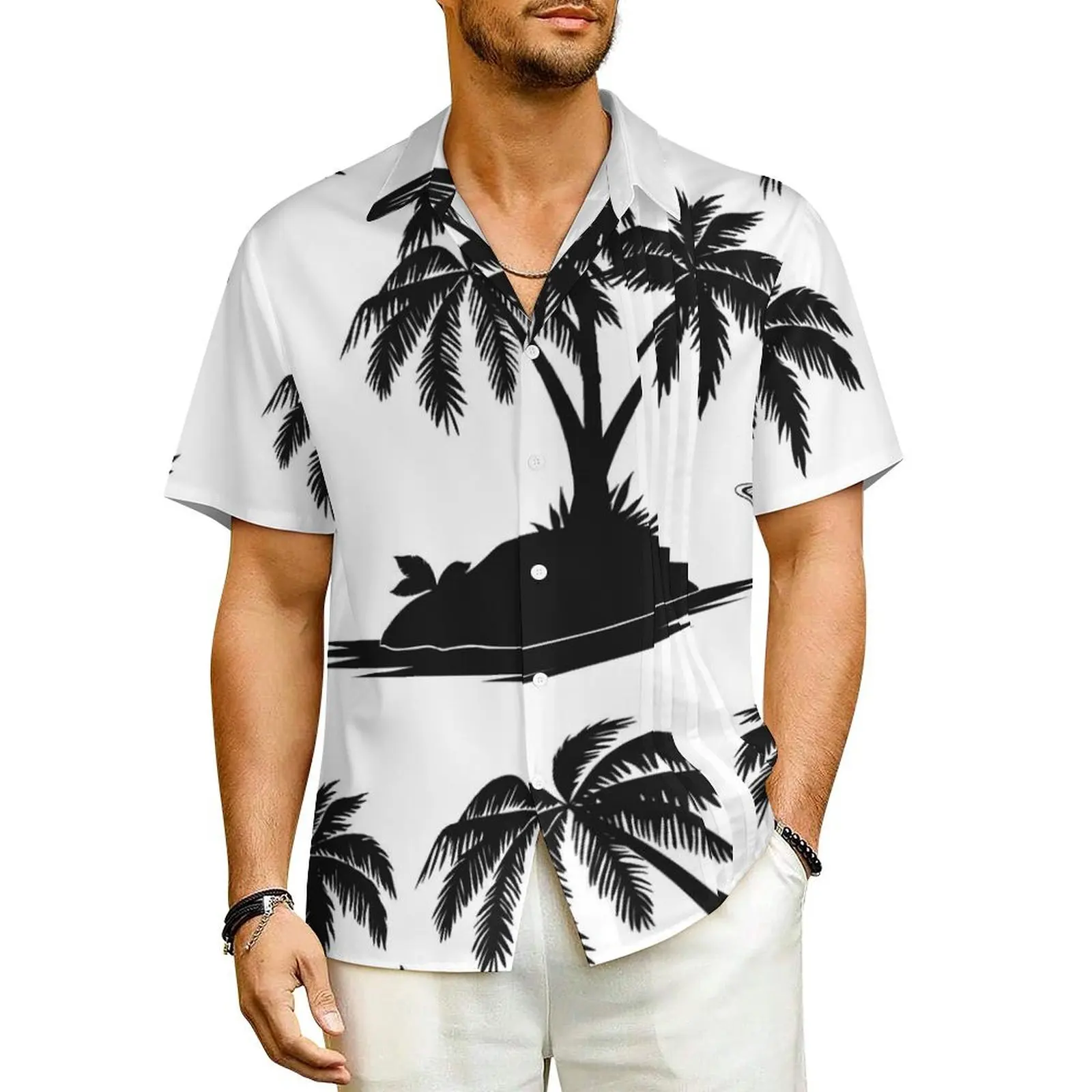 

Palm Tree Print Beach Shirt Men Butterfly Print Elegant Casual Shirts Hawaiian Short-Sleeve Harajuku Oversized Blouses Gift Idea