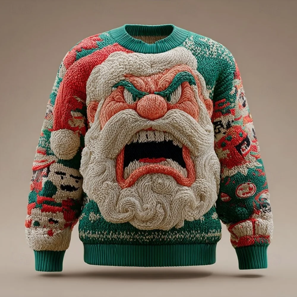 Ugly Christmas Sweater Warm Sweater for Man Sweater Fashion Crew Neck Knitted Long Sleeve Regular Tops Knit Christmas Sweater