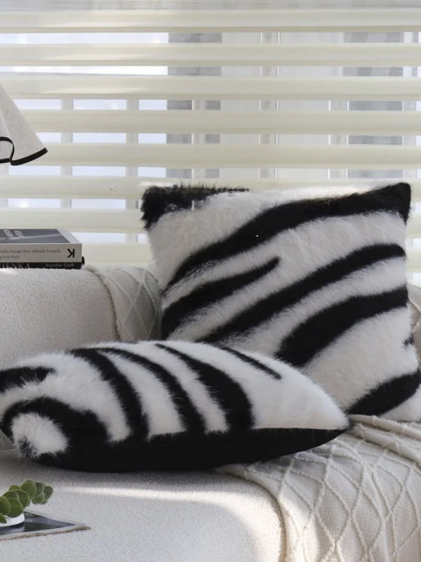 

Modern Minimalist Style Plush Pillow Black White Geometric Sofa Living Room Cushion Cover Bed Head Pillow without Core