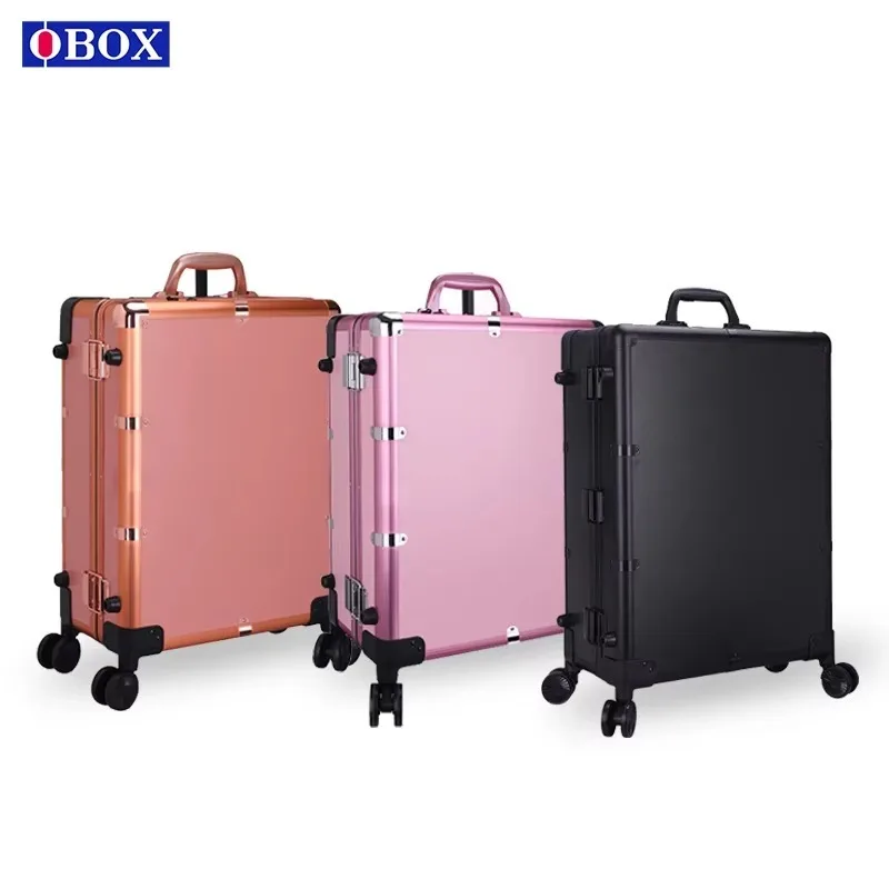 National Style Thread Holographic Reusable Makeup Case Professional Artists Workroom Wheels Built-in Light Large Capacity