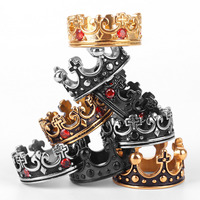 Royal Crown Stainless Steel Retro Rhinestone Man Woman Rings Simple Trendy Punk for Male Girl Boyfriend Jewelry Gift Wholesale