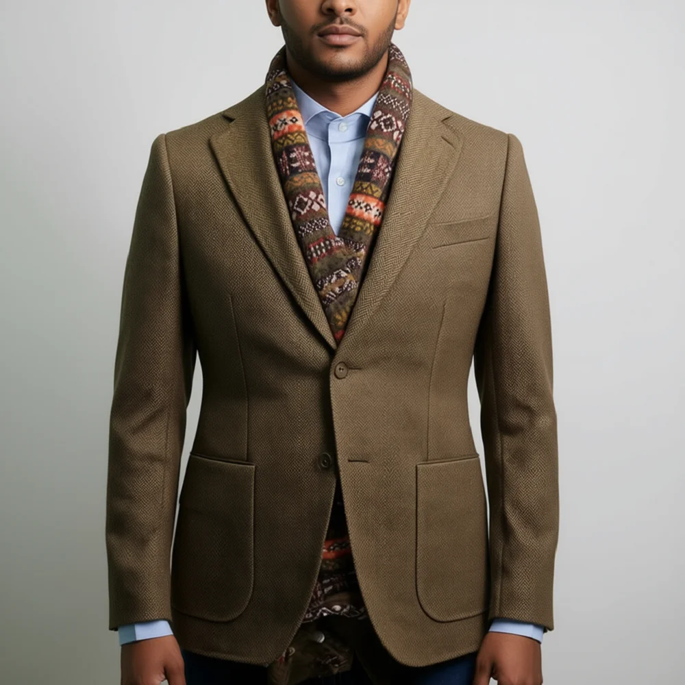 

Men's Slim Fit Herringbone Blazer Set Luxury Cashmere Coat Casual Designer Mens Tuxedo Jacket Elegant Business Suit