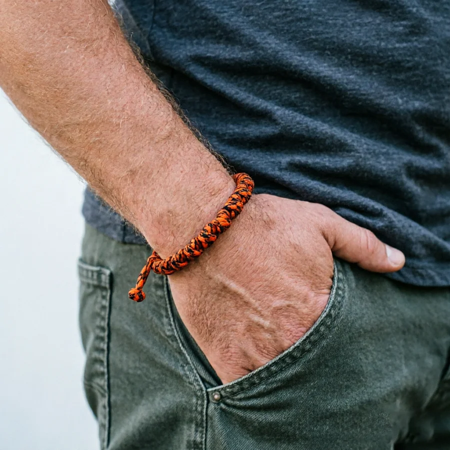 Nova Pulseira de Cordão Trançado Artesanal Exclusiva para Homens, Corda Premium Selecionada para Emergências e Sobrevivência ao Ar Livre, Disponível em 7 Cores