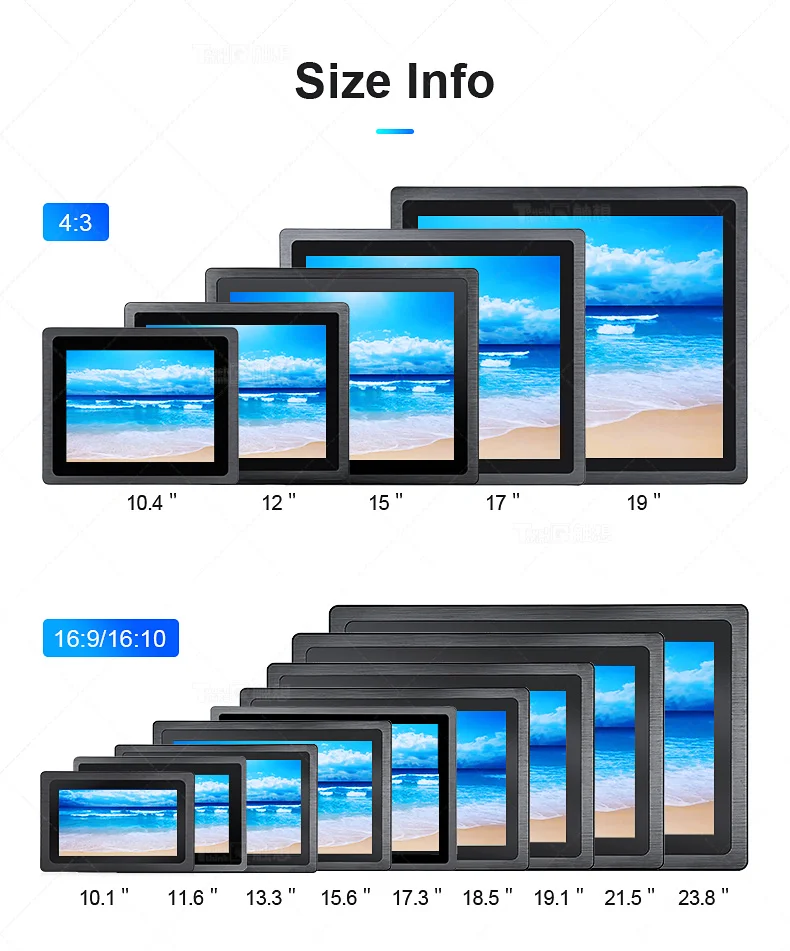 IP65 10.1 industrial capacitive touchscreen embedded open display with serial interface