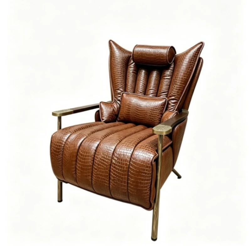 Medieval style tea room main chair crocodile pattern oil wax first layer cowhide single sofa chair