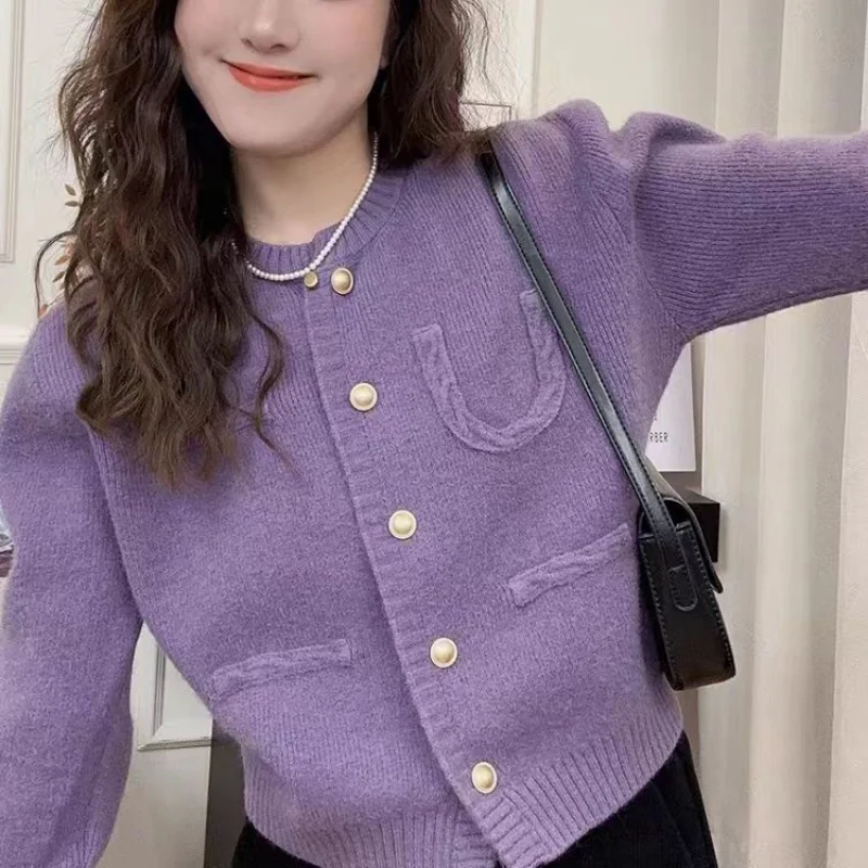 

Solid Color Women's Round Neck Long-sleeved Sweater Fashionable Autumn and Winter New Loose Casual Knitted Sweater Versatile Top