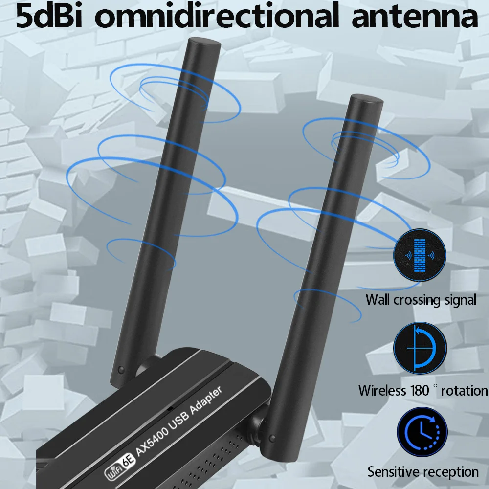 Adaptador WiFi 6E de 5400Mbps, Dongle inalámbrico con antena Gigabit, receptor de tarjeta de red Ethernet, 2,4G, 5G, 6G