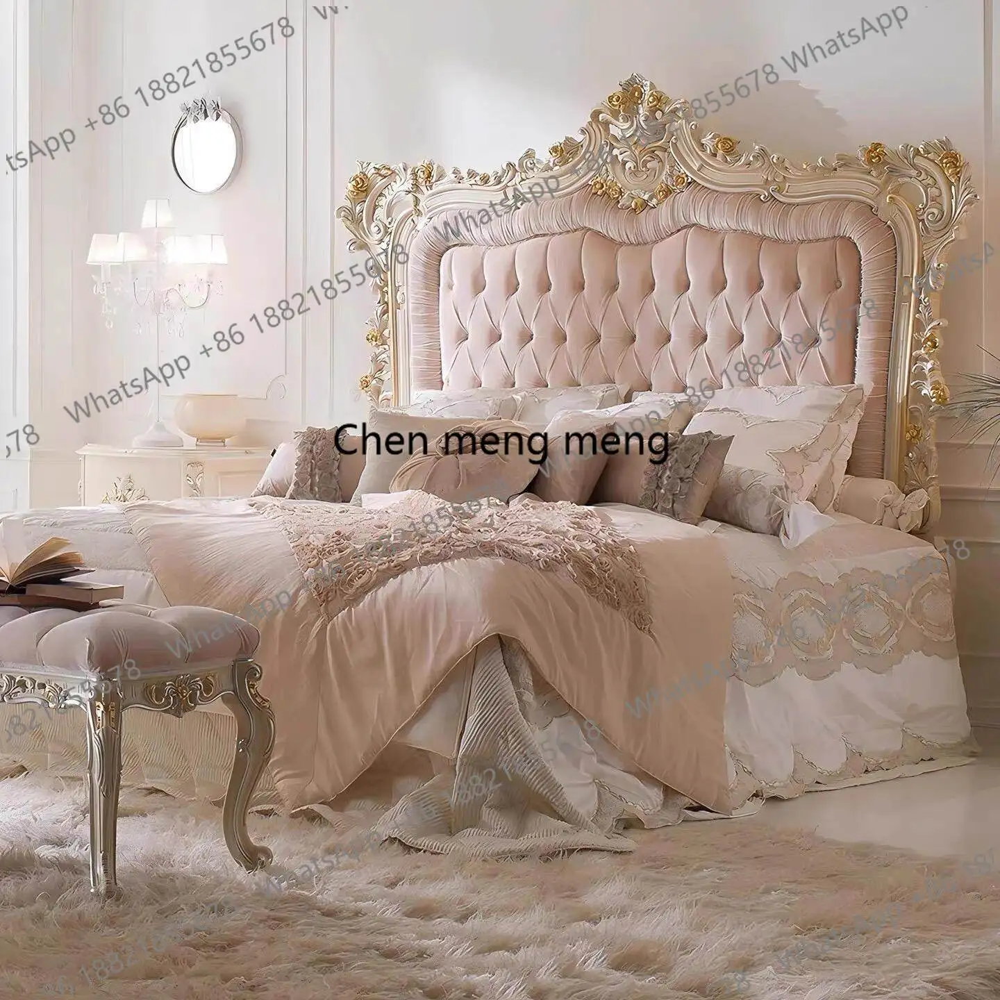French light luxury carving palace solid wood high-end European master bedroom 1.8 meters villa double bed wedding bed