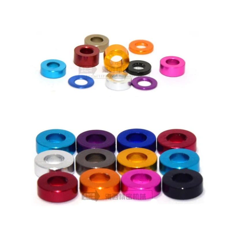 50pcs M3 Aluminum Flat Washer M3*6*0.25/0.5/1/1.5/2/2.5/3mm Colorful Aluminum Alloy Bushing Gasket Washer Plain Washers