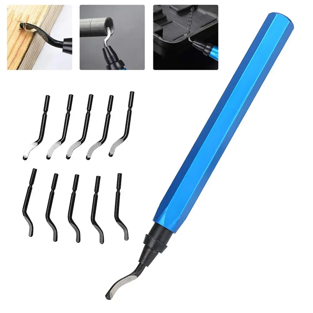 

1PCS RB1000 Handle Burr Deburring Remover Cutting Tool With 10pcs Rotary Deburr Blade For Stainless Steel Aluminum Rubber Plasti