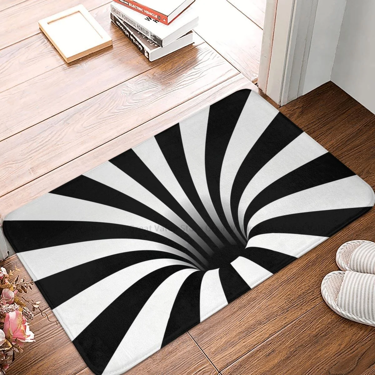 Geometry Pattern Bath Mat Optical Illusion Black Hole Lines Doormat Living Room Carpet Entrance Door Rug Home Decor