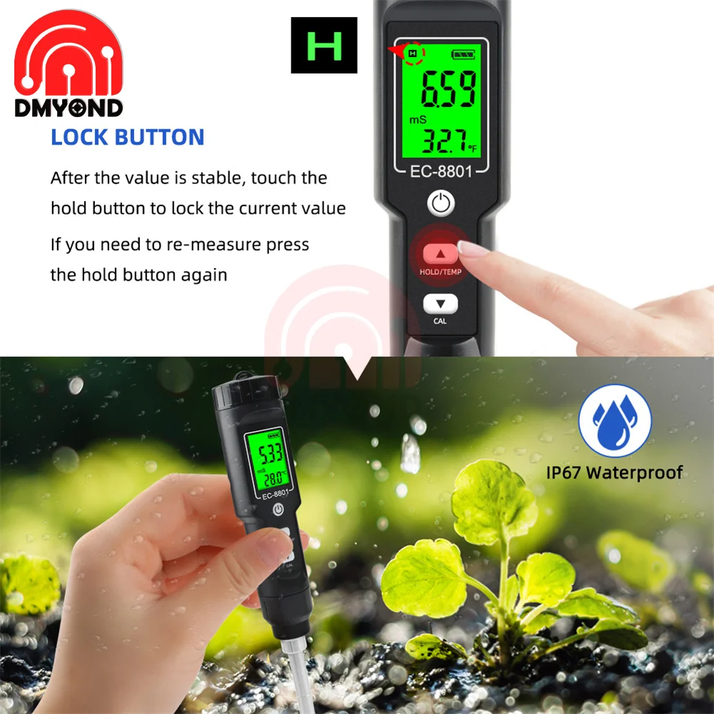 EC-8801 Portable Digital Display Soil EC/temperature Soil Tester With Backlight, Horticultural Planting Probe Soil Detector