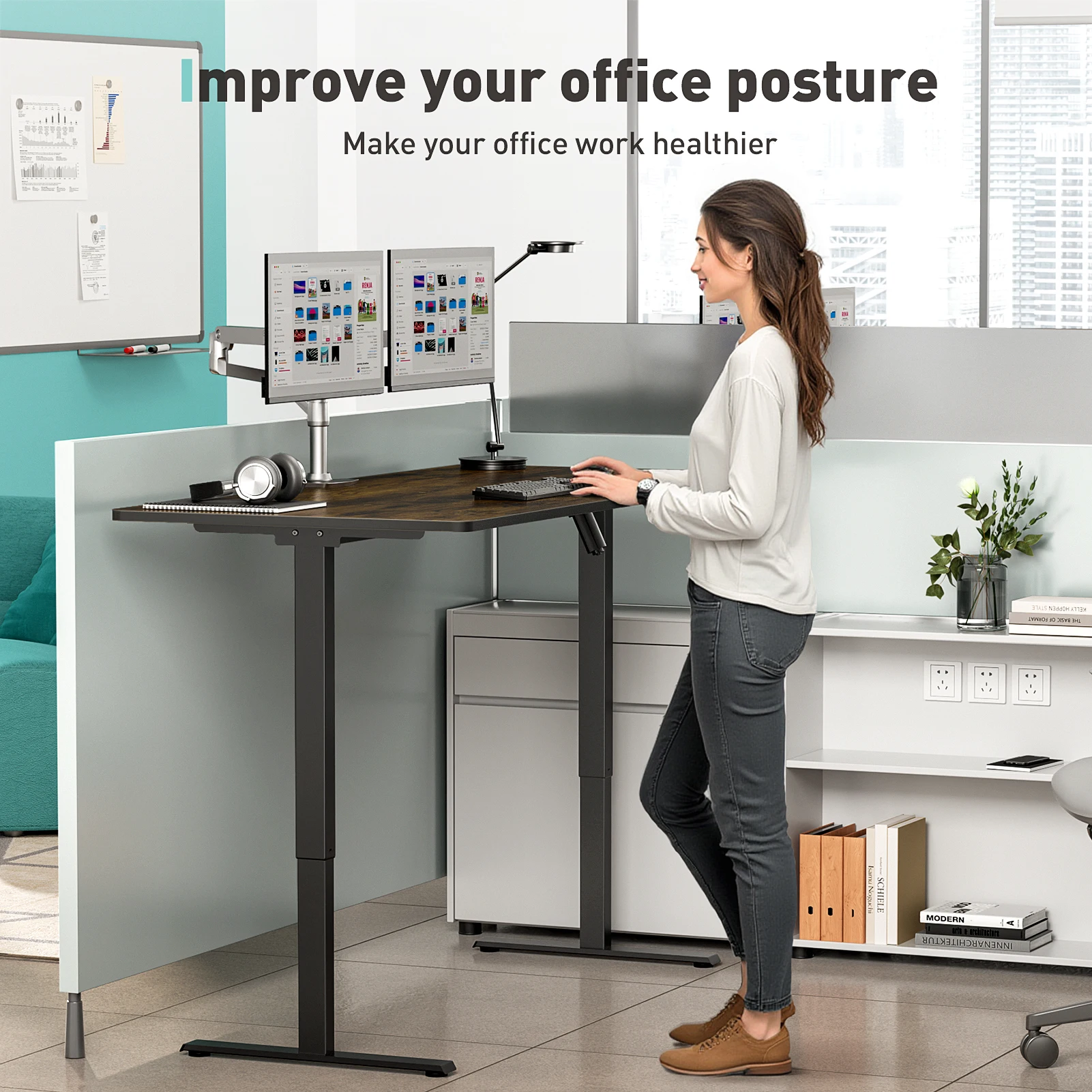 VVENACE S1 Scrivania in piedi regolabile in altezza per ufficio domestico (cornice nera, piano monopezzo 59" x 30")