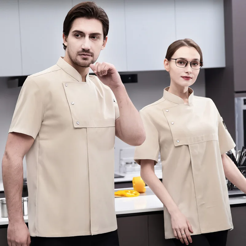 Summer Hotel Elastic Cotton Chef Shirt Restaurant Women Cook Uniform Cake Shop Baking Men's Kitchen Jacket Short Sleeve Workwear