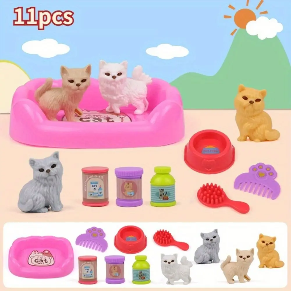 

High Quality Cute Mini Puppy Pretend Play Toy Dog Doll Set Animal Dog Cage Toys Visual Senses Kids Toys Scene Playing Toys