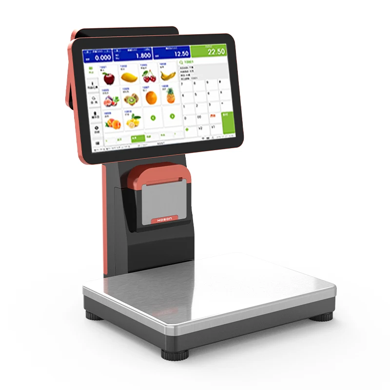 Digital Supermarket Scale Dual Touch Screen AI Label POS Scale with AI Camera for Fresh Food Market Weighing Scale