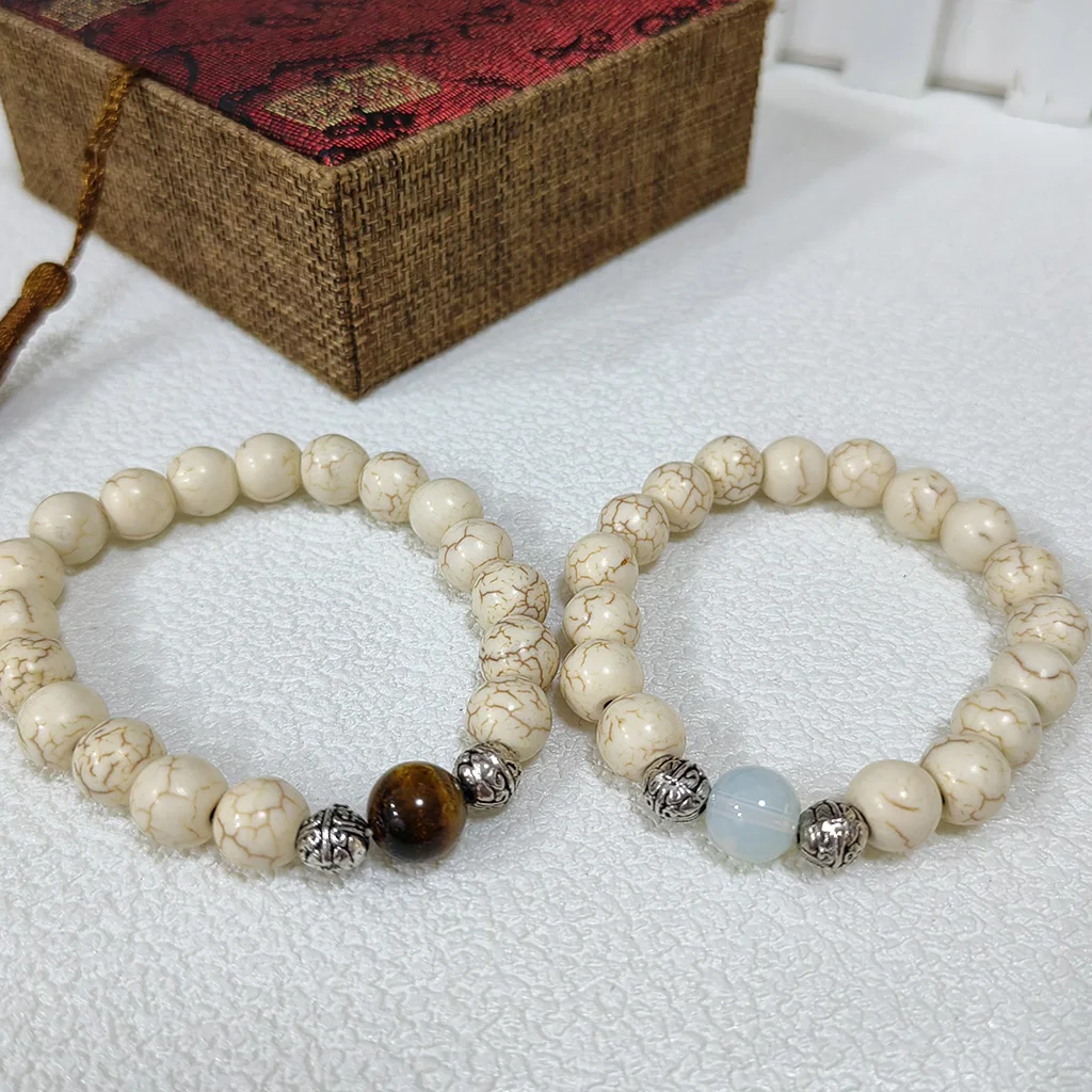 10MM Lava Stone White Marble Tiger's-eye Beads Female Male Charm New Fashion Howlite Beaded Bracelet  For Women Men
