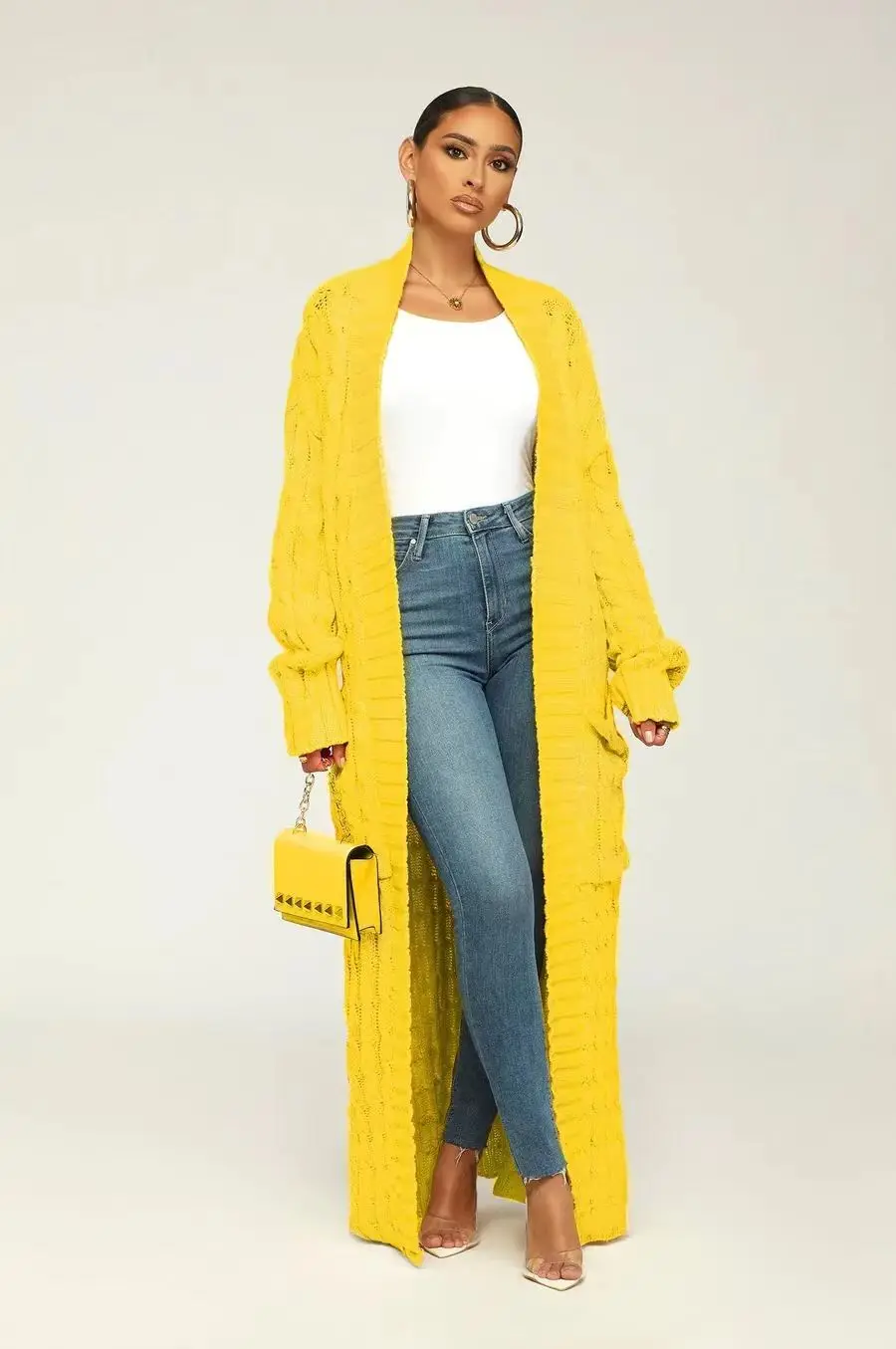 

Faionable Long Casual Women's Sweater oulder-Down Sve Open Cardigan Street Sle V-Ne Thi Yarn Autumn Winter Sweater