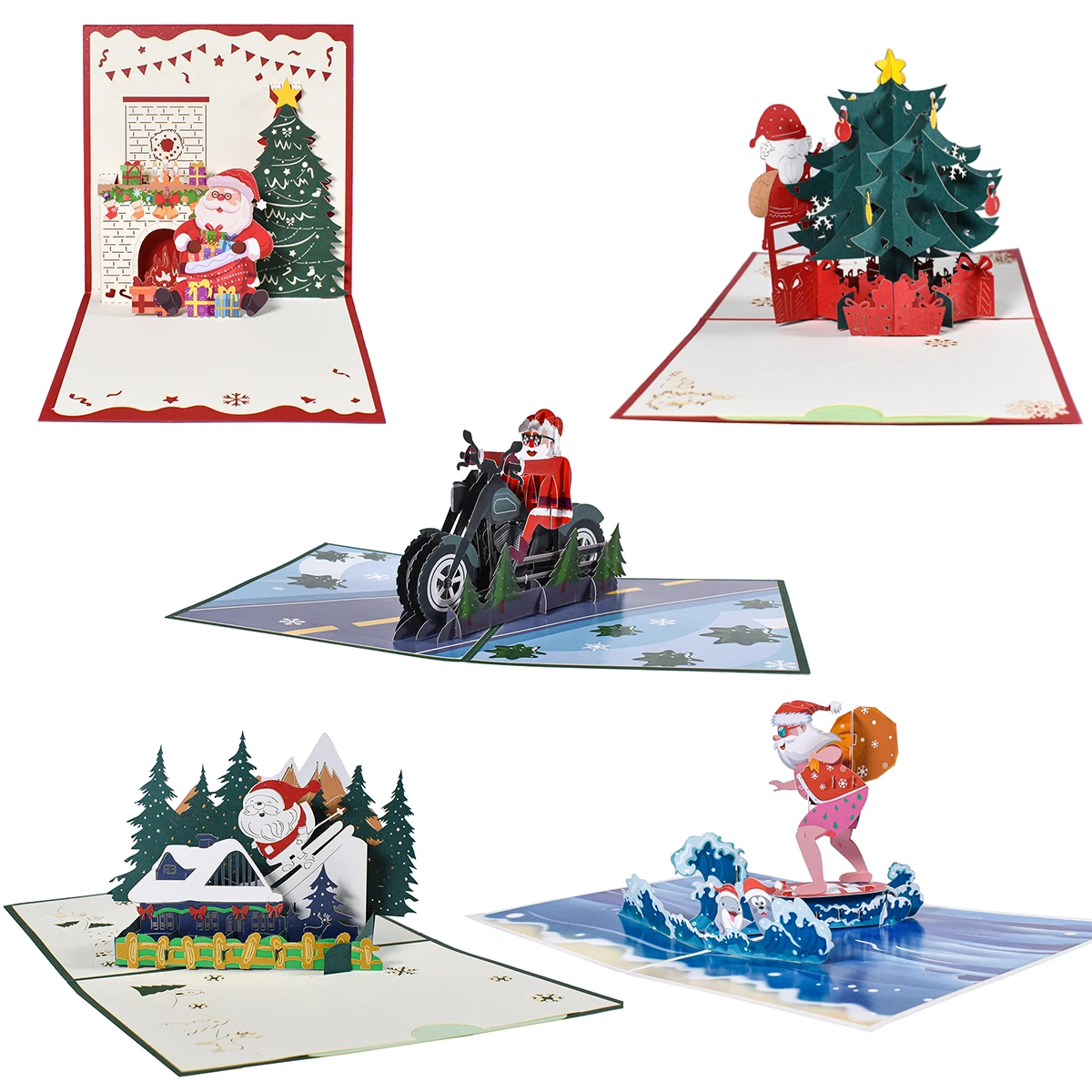 

5 Pack Mixed Designs Christmas Pop Up Cards Bulk for Xmas New Year Gift 3D Greeting Cards