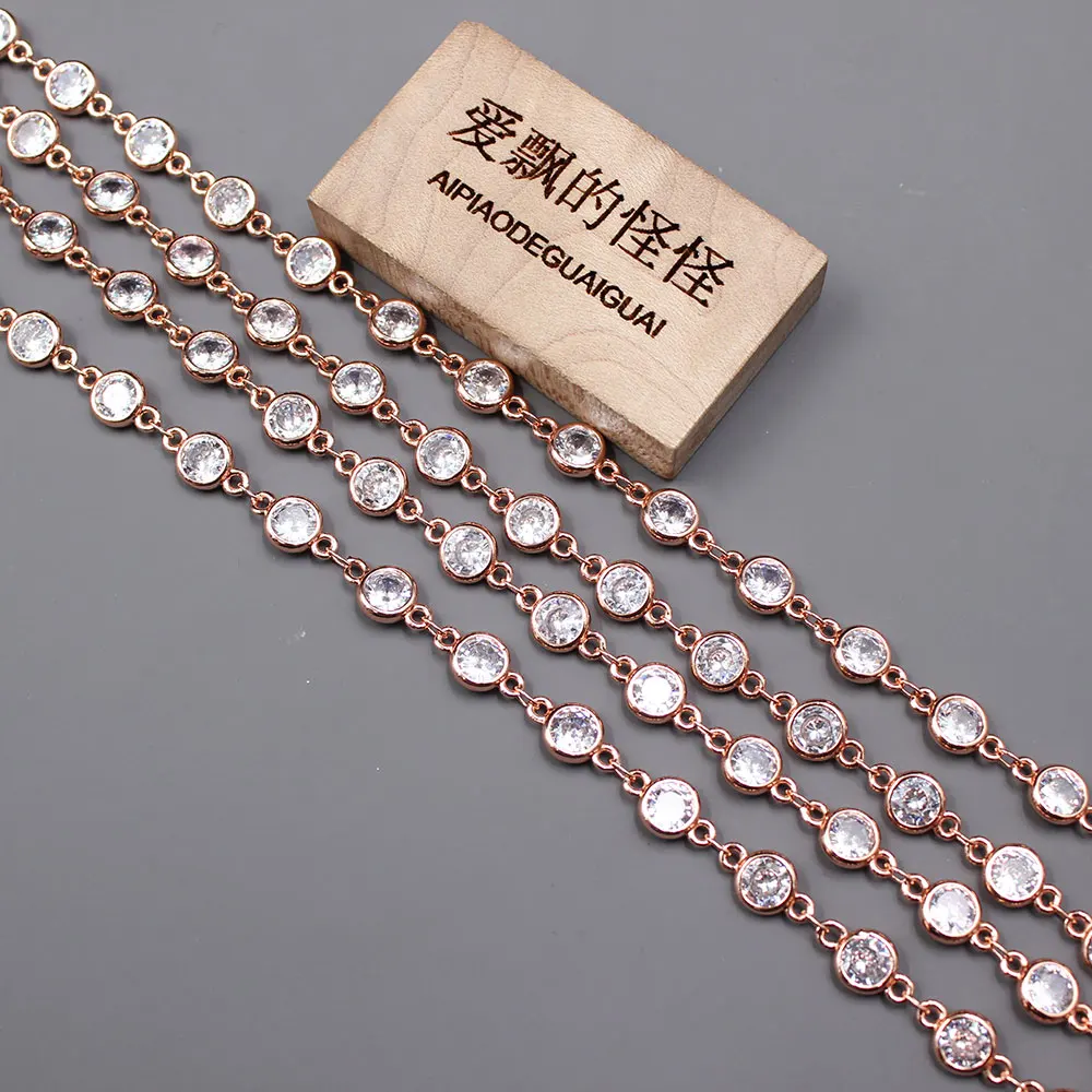 

APDGG 1 Meter Bezel Set 6mm Clear CZ Rose Gold Plated Neck Chain Jewelry Making DIY