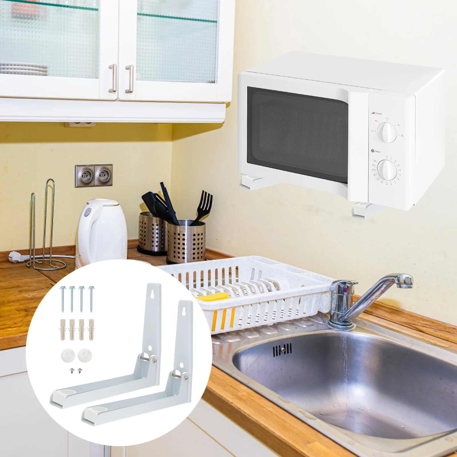 

2Pcs Retractable Steel Microwave Oven Rack Wall Mounted Foldable Oven Shelf Rustproof Kitchen Hanging Storage Bracket